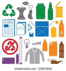 vector solid colors recycling and various waste color icons