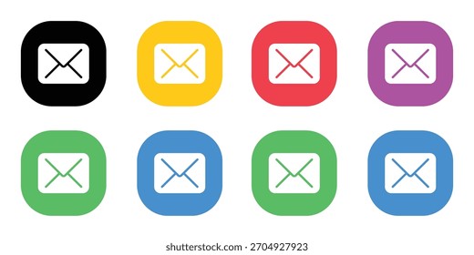 Vector Solid Envelope Email Icons Set. Colorful Flat Design Mail Symbols for Contact, Communication, and Mobile UI Interface.