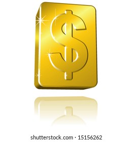 Vector Solid Gold Dollar Sign Bar with Sparkle & Reflection