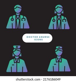 Vector solid gradient medical icons. Patient and doctor care. Nurse first medical health help. Icons for web, app and software