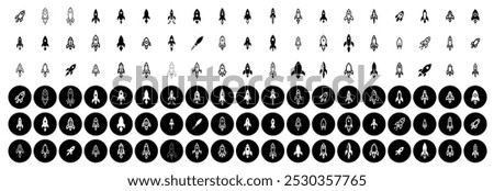 Vector solid icons of rockets, Icon set of rocket. Filled, black and white icons set, flat style.