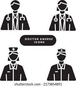 Iconos médicos sólidos vectoriales. Atención al paciente y al médico. Enfermería primero ayuda médica. Iconos para web, aplicación y software