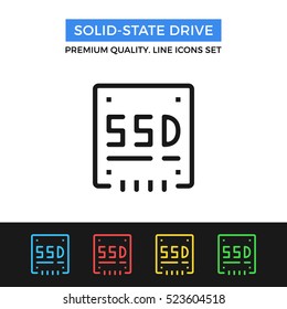 Vector solid state drive icon. SSD, storage device. Premium quality graphic design. Modern signs, outline symbol collection, simple thin line icons set for website, web design, mobile app, infographic