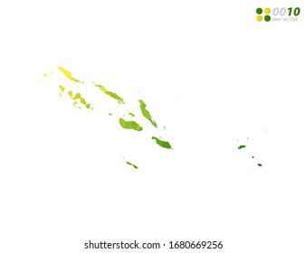 Vector Islas Salomón mapa mosaico triángulo de polígono verde y amarillo con fondo blanco. degradado de estilo.