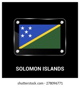 Vector Solomon Islands Flag glass plate with metal holders - Country name label in bottom