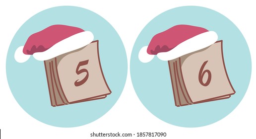 Vector of some calendars with the key days of Christmas. Three Kings Day. With a cap of Santa Claus.