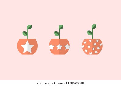 Vector of some green plants with round pots decorated with white stars.
