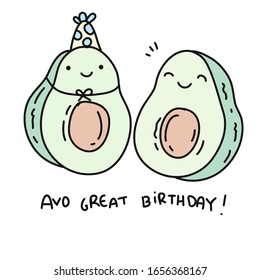 Vector of some handmade kawaii avocados, doodle style, to make birthday greeting cards