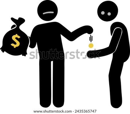 Vector someone stickman giving money to someone else alms icon illustration