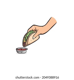 vector someone take a tacos with sauce