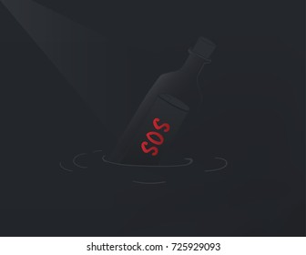 Vector of SOS message in the bottle 