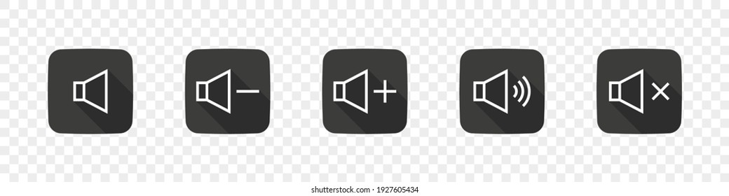 Kollektion von Vektorsymbol-Symbolen. Lautsprecher-Symbole. Symbole zur Lautstärkeregelung. Vektorgrafik