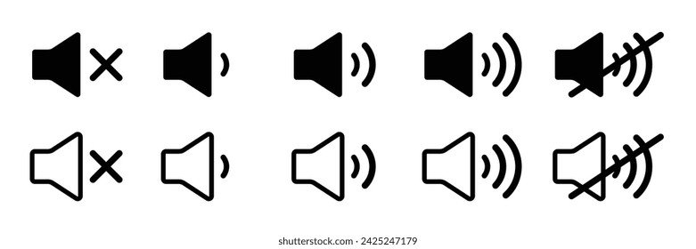 vector sound icons set. volume up, down or mute collection