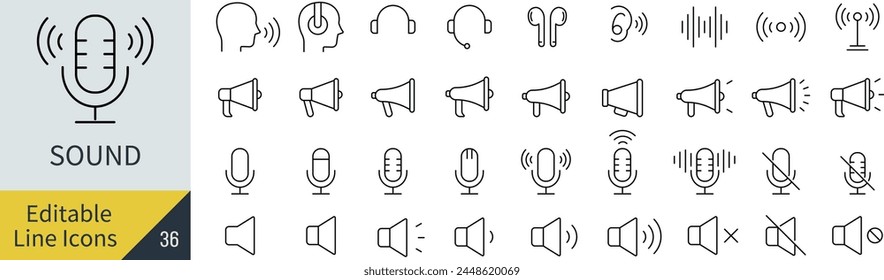 
Vector Sound Line Drawing Icon Set (Not Outlined)