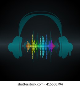 Vector sound wave with headphones. Equalizer Music polygons waveform background. You can use in club, radio, pub, party, concerts, recitals or the audio technology advertising.