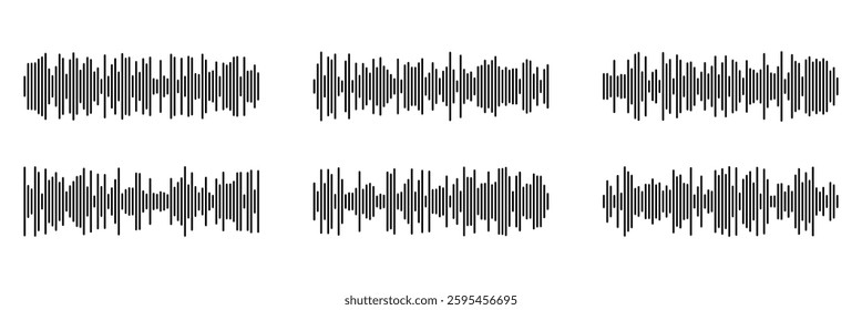 Vector sound wave icon. Monochrome simple sound wave on white background. Music player sound bar. Record interface. Equalizer icon with soundwave line. Vector illustration.