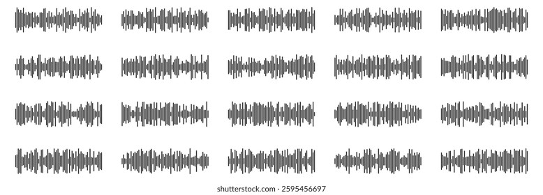 Vector sound wave icon. Monochrome simple sound wave on white background. Music player sound bar. Record interface. Equalizer icon with soundwave line. Vector illustration.