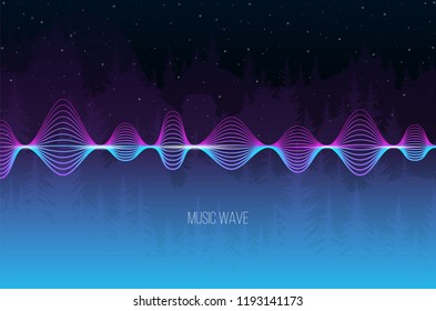 Vector sound wave from line for chillout music on forest background. Vector illustration