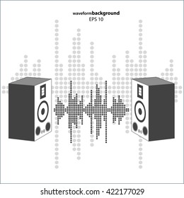 Vector sound wave with speakers. Equalizer Music polygons waveform isolated on white background. May be used in club, radio, party, dj, concerts or the audio technology advertising.