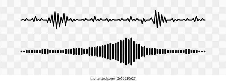 Vector sound wave spectrum. Display voice recording, podcast or music streaming, soundwave amplitude. Voice graph meter