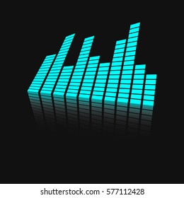 Vector sound waveforms icon on mirror. Sound waves and musical pulse vector illustration on black background with reflection effect.