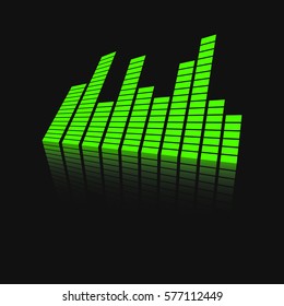 Vector sound waveforms icon on mirror. Sound waves and musical pulse vector illustration on black background with reflection effect.