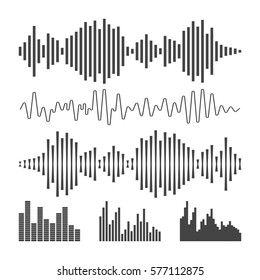 Vector sound waveforms icon. Sound waves and musical pulse vector illustration on white background.