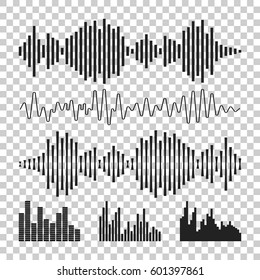 Vector Sound Waveforms Icon. Sound Waves And Musical Pulse Vector Illustration On Isolated Background.