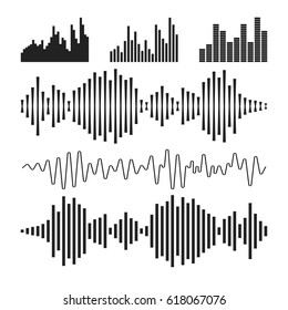 Vector sound waveforms icon. Sound waves and musical pulse vector illustration on white background.