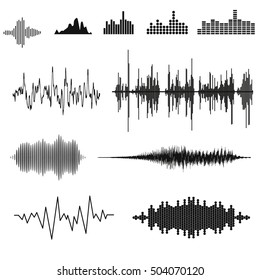 Vector Sound Waveforms. Sound waves and musical pulse.