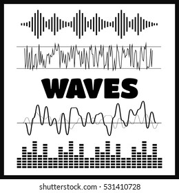 Vector Sound Waveforms. Sound waves and musical icons