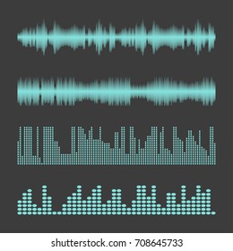 Vector Sound Waveforms. Sound waves and musical pulse vector illustration.