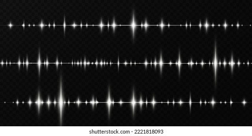 Vector sound waves. Abstract music pulse background. Wave graph of the audio track frequency and spectrum on a transparent background.