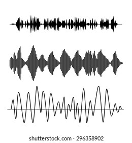 Vector sound waves set. Audio technology advertising background. 