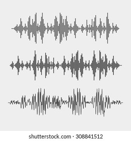 Vector sound waves set. Audio equalizer 