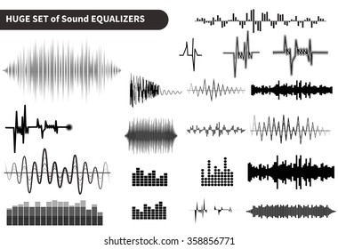 Vector sound waves set. Audio equalizer technology, pulse musical. Vector illustration