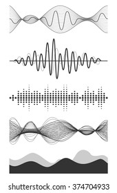 Vector sound waves set. Audio Player. Audio equalizer technology, pulse musical. Vector illustration.