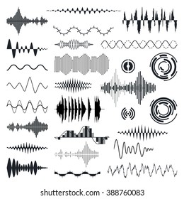 Vector Sound Waves Set. Audio Equalizer Technology, Pulse Musical. Vector Illustration