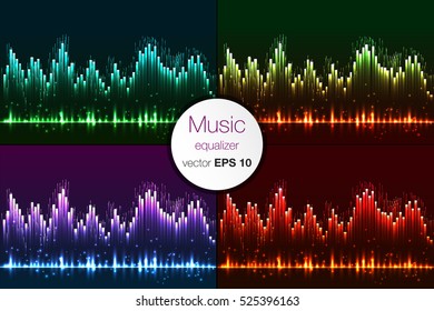 Vector sound waves set. Audio equalizer technology, pulse musical. Vector illustration