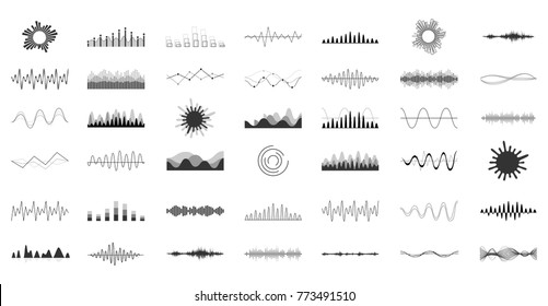 Vector sound waves set. Audio Player. Audio equalizer technology, pulse musical. Vector illustration.