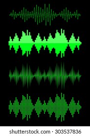 Vector sound waves set. Sound equalizer graphic set. Vector illustration