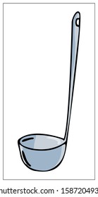 Vector soup ladle. Hand drawn illustration with Kitchen Utensils isolated on a white background. Template for graphic design of packaging, backgrounds, banners or menu. Vector stock illustration