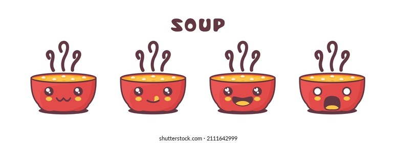 ilustración de dibujos animados de sopas vectoriales, con diferentes expresiones faciales. adecuado para iconos, logotipos, impresiones, pegatinas, etc.