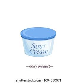 Vector sour cream icon. Dairy products badge. Cartoon style.