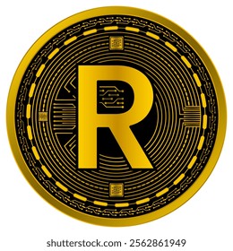 Vector of South African Rands Digital Currency in gold and black colors on a white background.