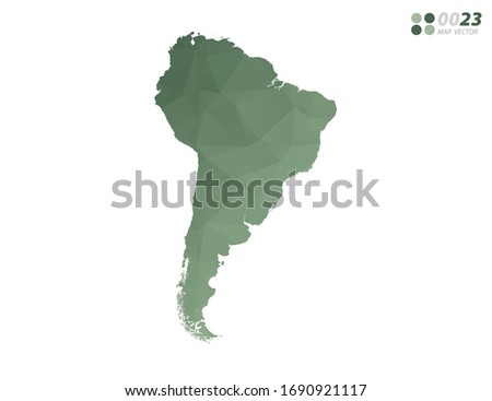 Vector of South America map green polygon triangle mosaic with white background. style gradient.