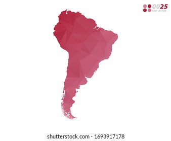 Vector of South America map red polygon triangle mosaic with white background. style gradient.