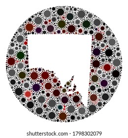 Collage de mapas del virus SARS en el sur de Australia vectorial. La infección ataca el territorio de bloqueo desde el espacio. Collage de mapas de los concejos alrededor del sur de Australia diseñado con partes de infección.
