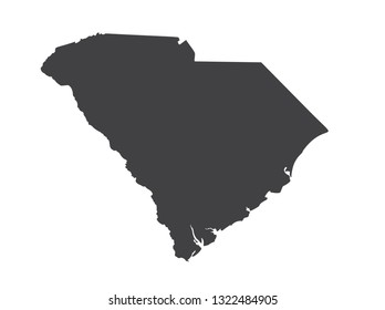 Vector South Carolina Map silhouette. Isolated vector Illustration. Black on White background.