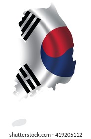 Vector of South Korea flag blowing in the wind in South Korea map shape